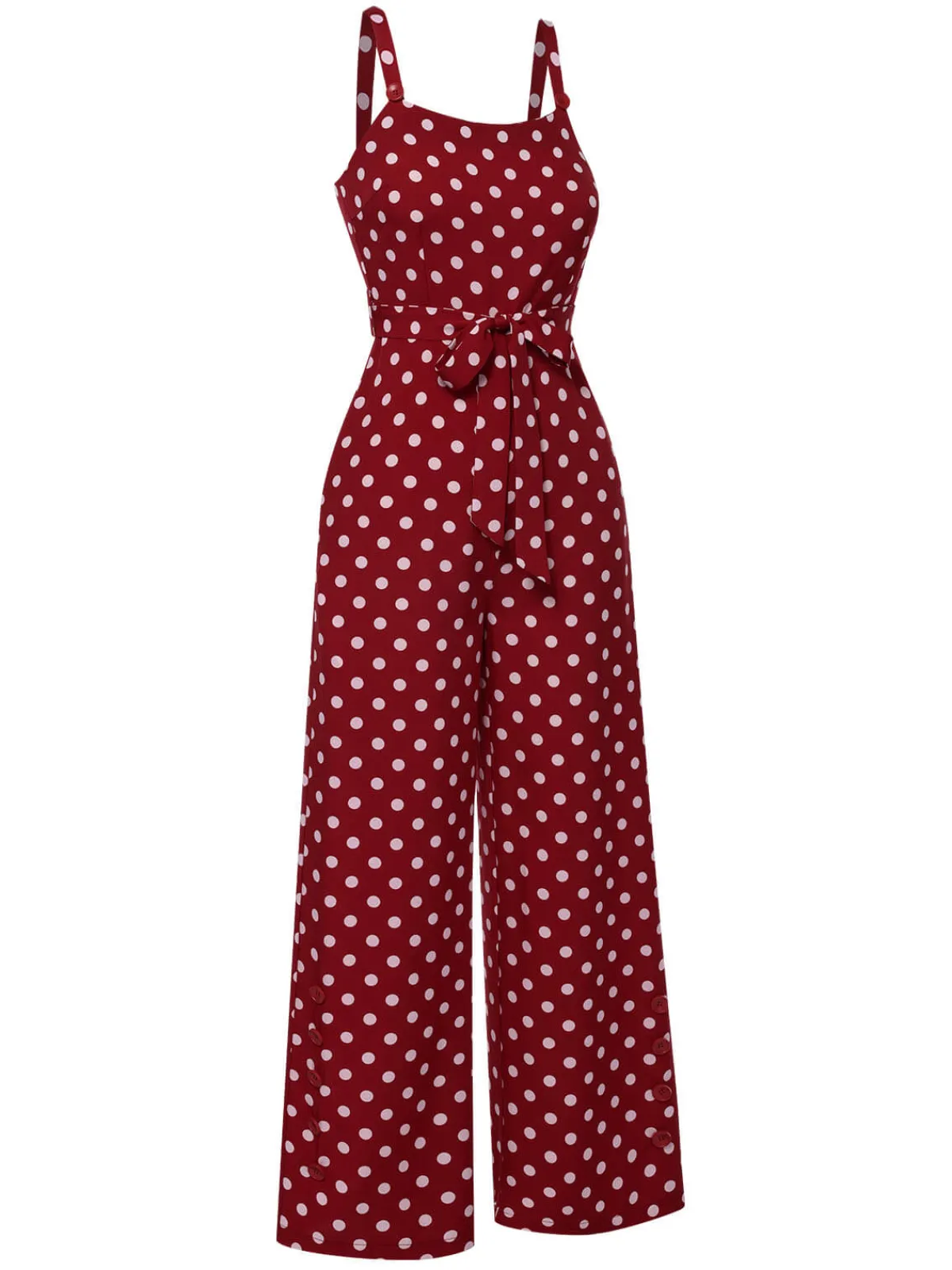 Discount Retro Stage 1940s Polka Dot Straps Jumpsuit Deep Red