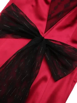 Hot Retro Stage 1930s Solid Bow Decor Fishtail Dress Deep Red