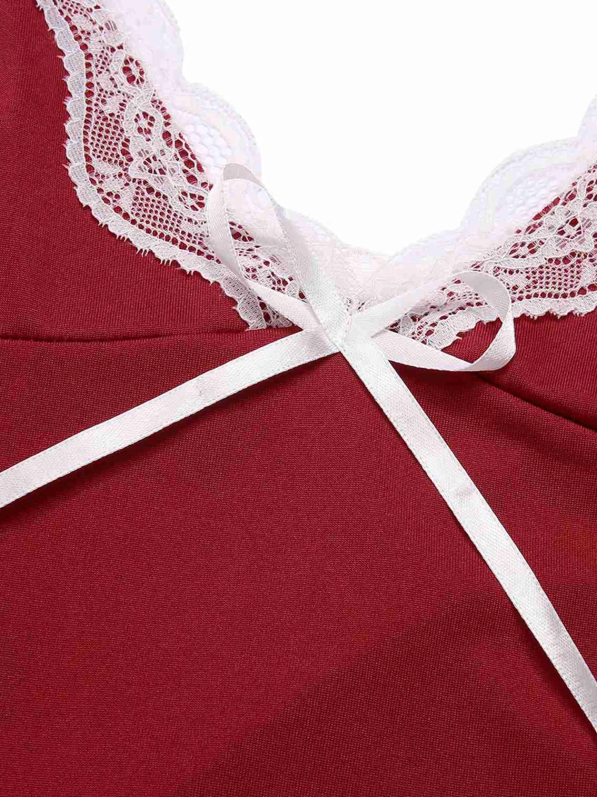 Online Retro Stage 1970s Spaghetti Straps Lace Nightgown Deep Red