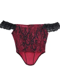 New Retro Stage 1970s Steampunk Lace Off-Shoulder Top Deep Red