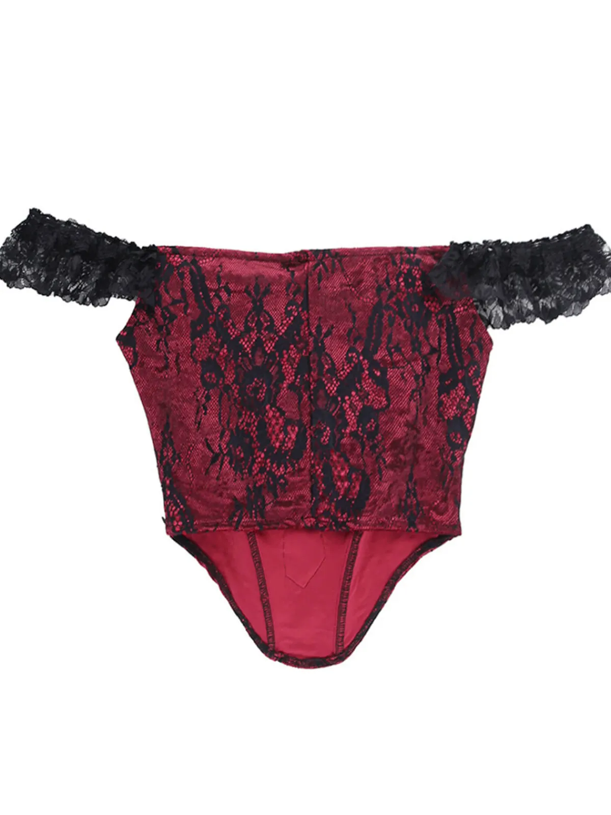 New Retro Stage 1970s Steampunk Lace Off-Shoulder Top Deep Red