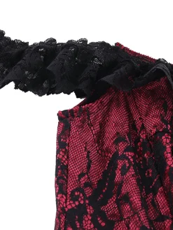 New Retro Stage 1970s Steampunk Lace Off-Shoulder Top Deep Red