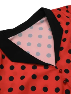 Discount Retro Stage 1950s V-Neck Polka Dots Lapel Dress Deep Red