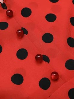 Discount Retro Stage 1950s V-Neck Polka Dots Lapel Dress Deep Red