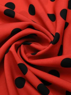 Discount Retro Stage 1950s V-Neck Polka Dots Lapel Dress Deep Red