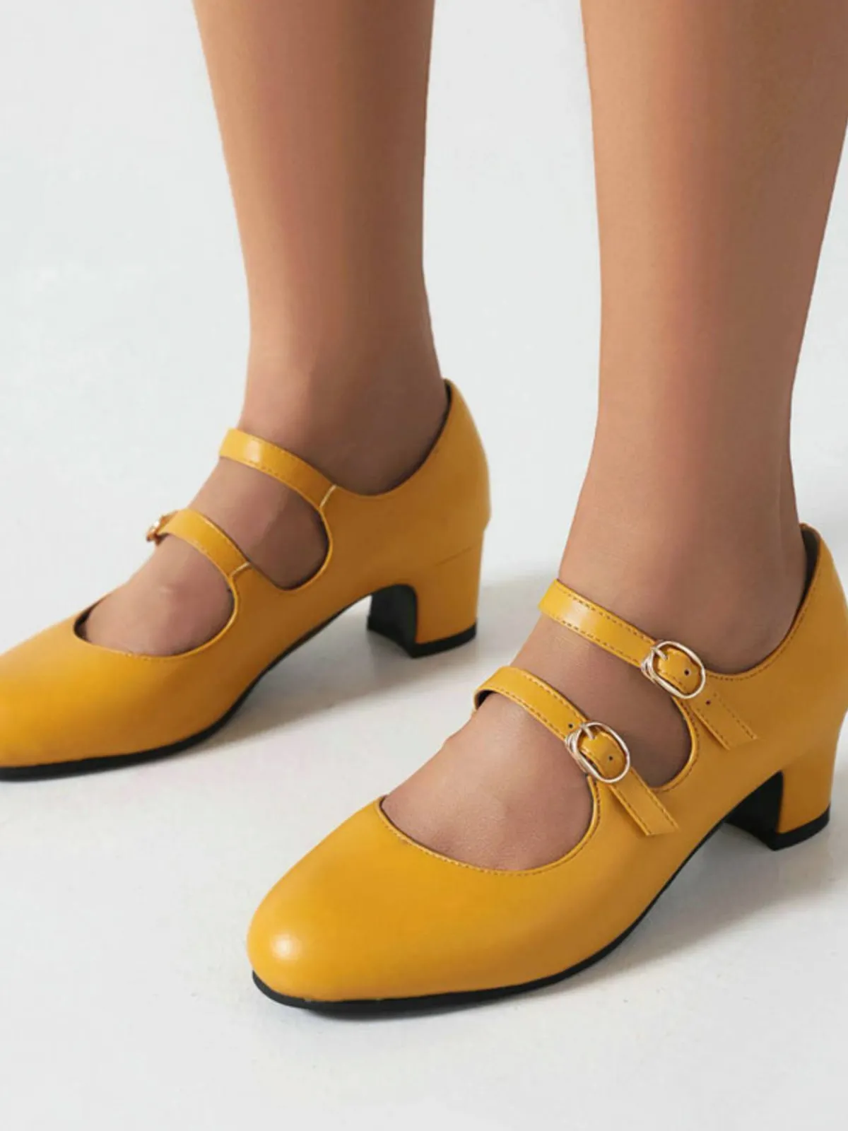 Hot Retro Stage Double Buckle Heels Mary Jane Shoes