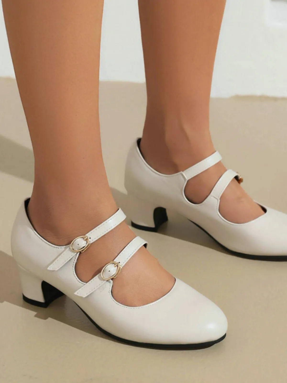Hot Retro Stage Double Buckle Heels Mary Jane Shoes