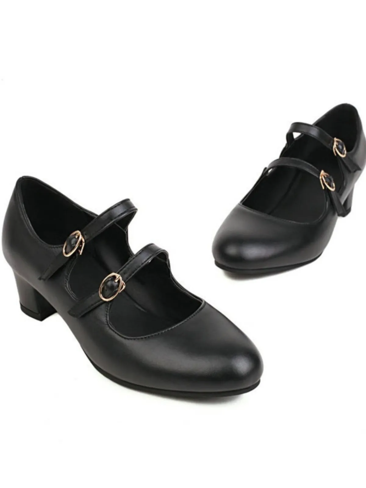 Hot Retro Stage Double Buckle Heels Mary Jane Shoes