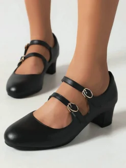 Hot Retro Stage Double Buckle Heels Mary Jane Shoes