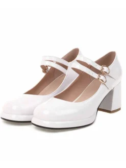 Online Retro Stage Double Buckles Mary Jane Heels Shoes