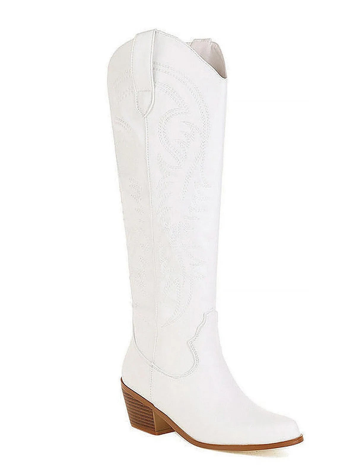 Online Retro Stage Embroidered Chunky Heel Mid-Calf Cowboy Boots