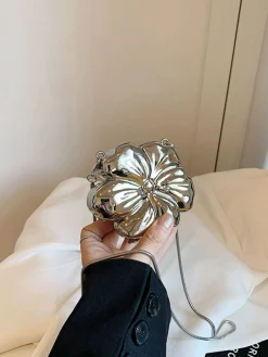 Sale Retro Stage Flower Shape Alloy Chain Mini Bag