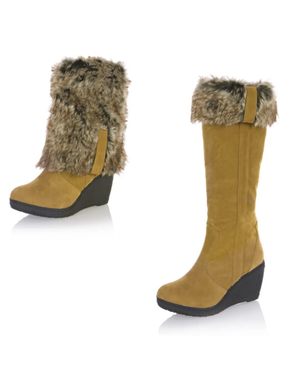 Outlet Retro Stage Frosted Leather Wedge Heel Knee High Boots