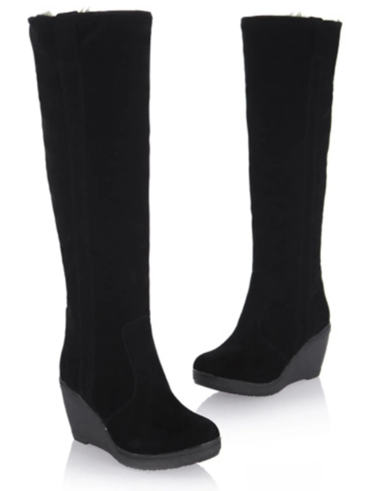 Outlet Retro Stage Frosted Leather Wedge Heel Knee High Boots