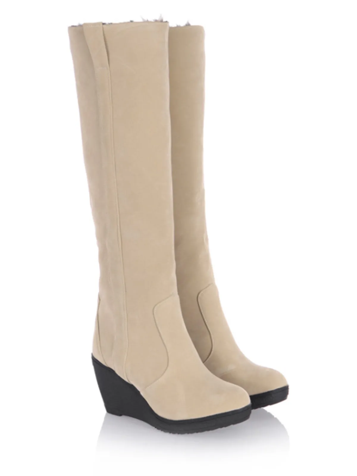 Outlet Retro Stage Frosted Leather Wedge Heel Knee High Boots
