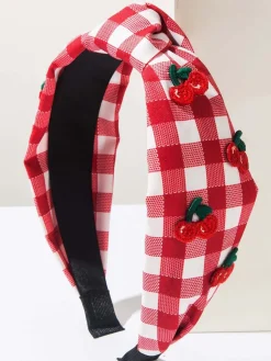 Sale Retro Stage Fruit Gingham Plaid Retro Bow Headband