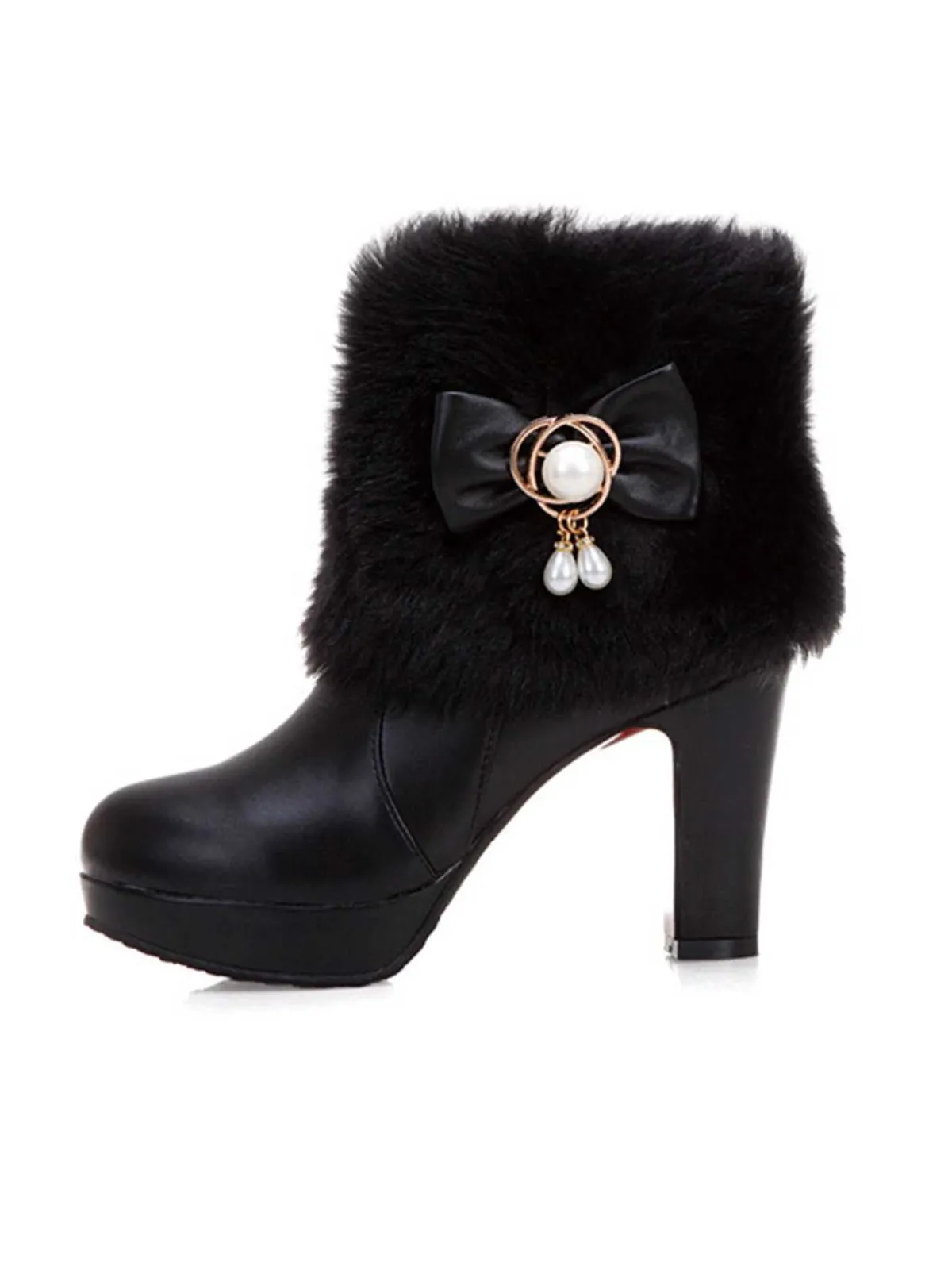 Discount Retro Stage Fur Bow Pointed High Heels Boots