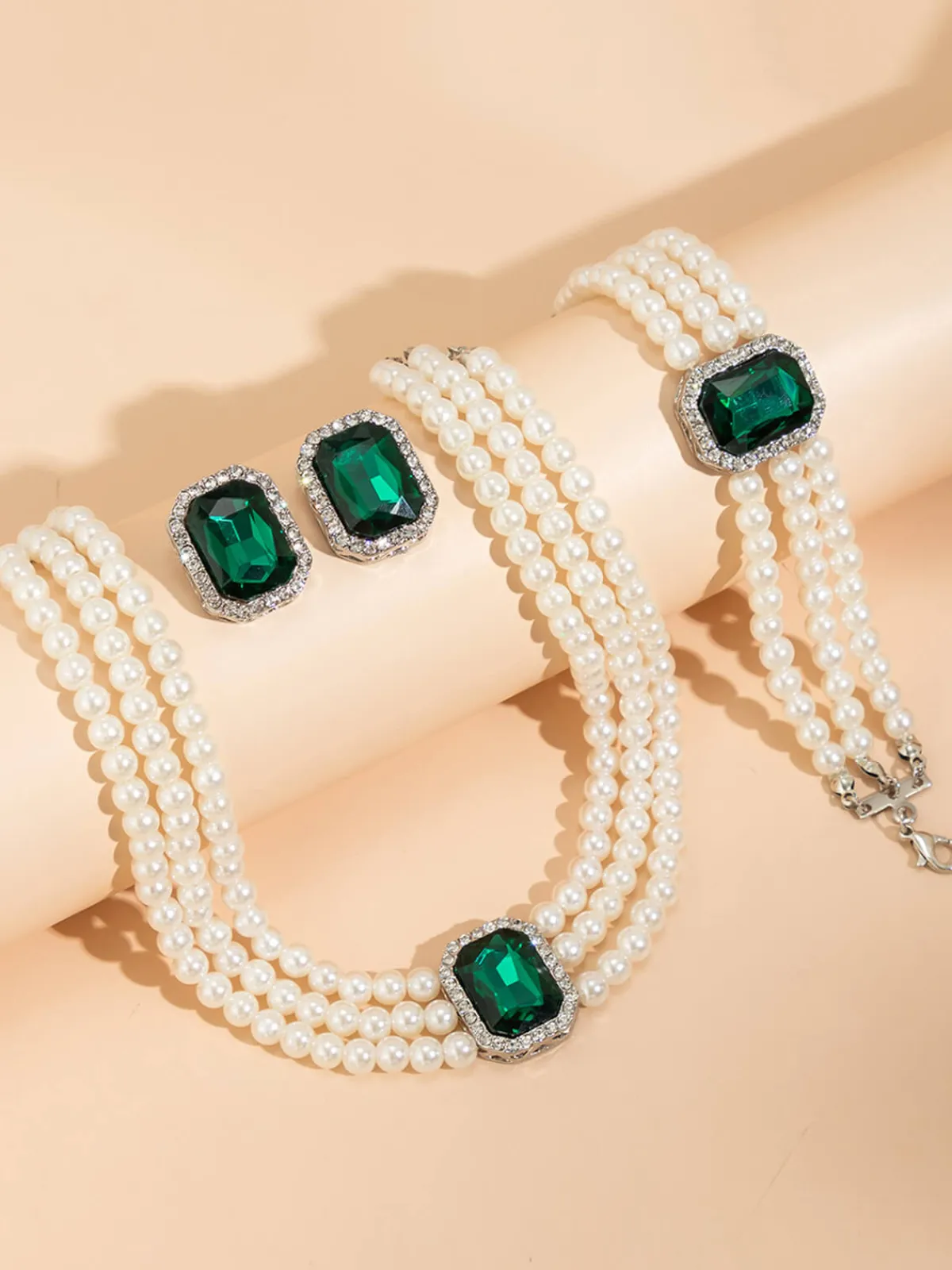 Discount Retro Stage Gemstone Pearl Necklace & Bracelet & Earrings Set