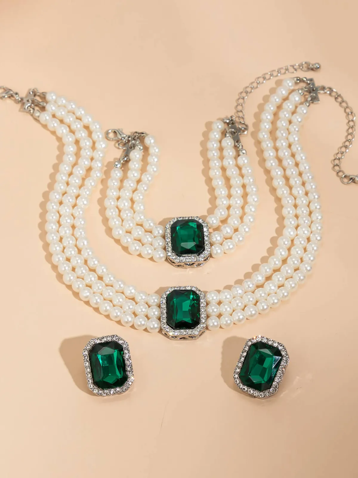 Discount Retro Stage Gemstone Pearl Necklace & Bracelet & Earrings Set