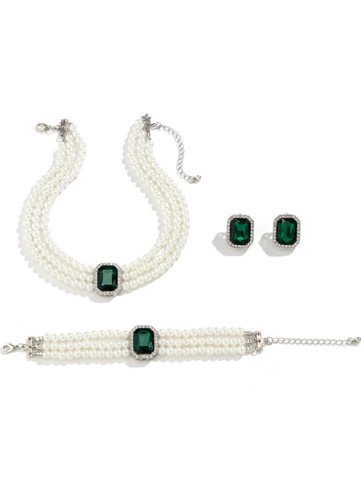 Discount Retro Stage Gemstone Pearl Necklace & Bracelet & Earrings Set