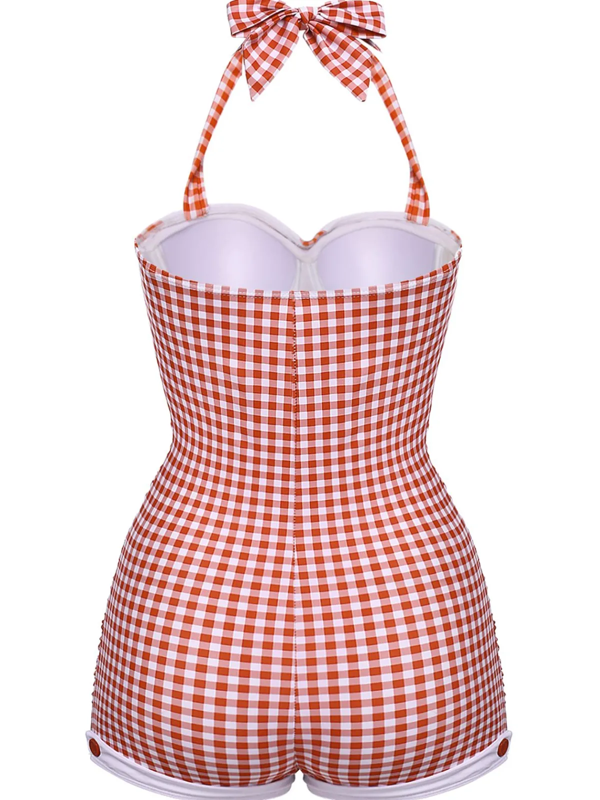 Discount Retro Stage Gingham Halter Bowknot One-piece Swimsuit