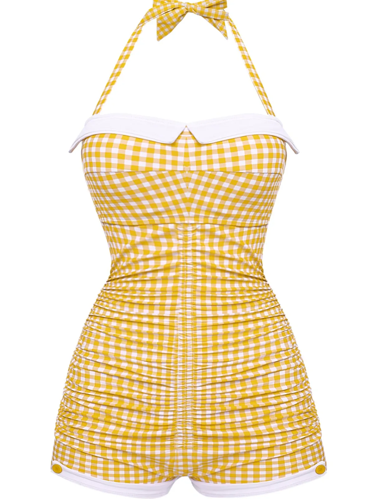 Sale Retro Stage Gingham Halter Bowknot One-piece Swimsuit