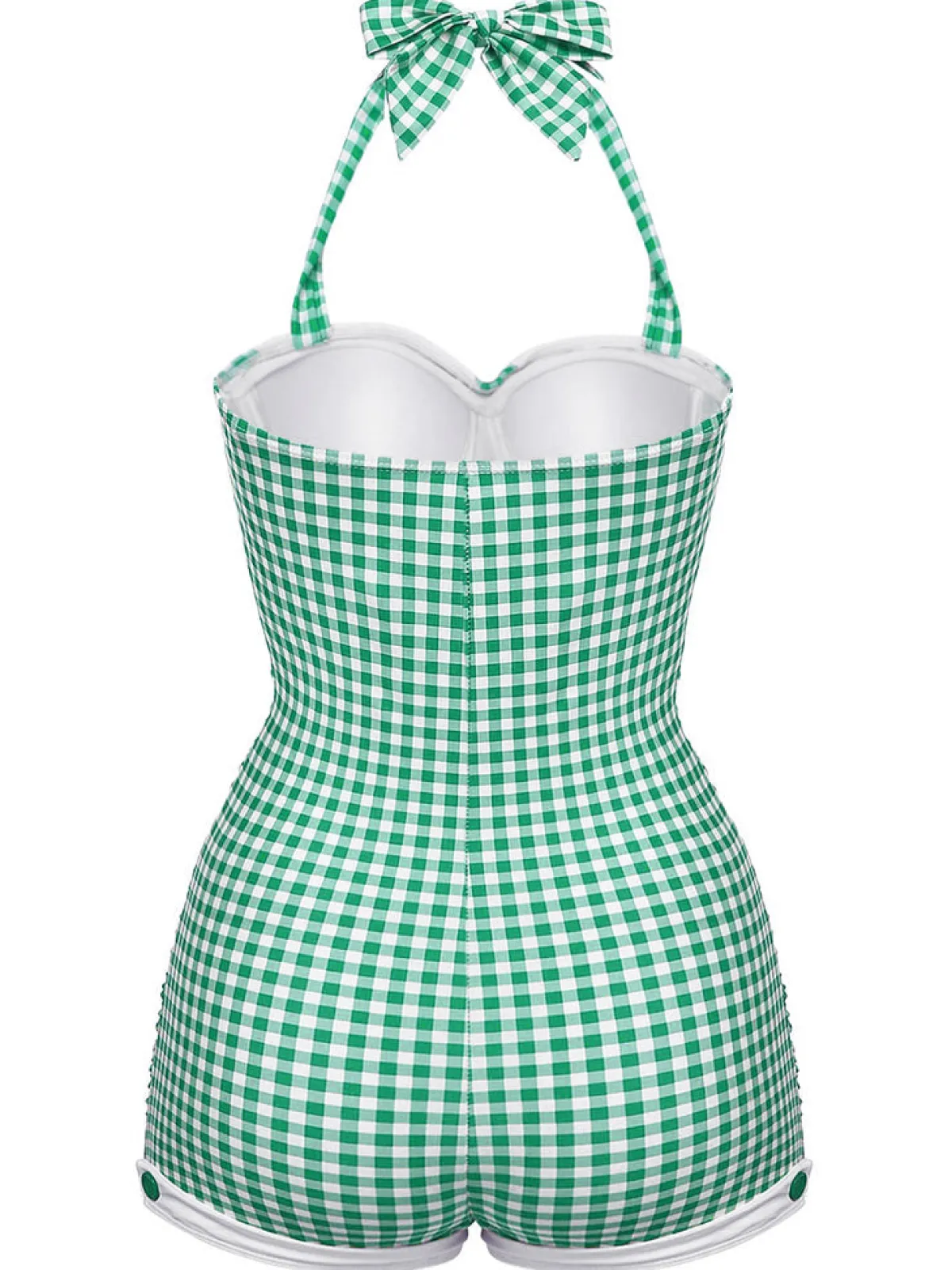 Discount Retro Stage Gingham 1950s Halter Bowknot One-piece Swimsuit