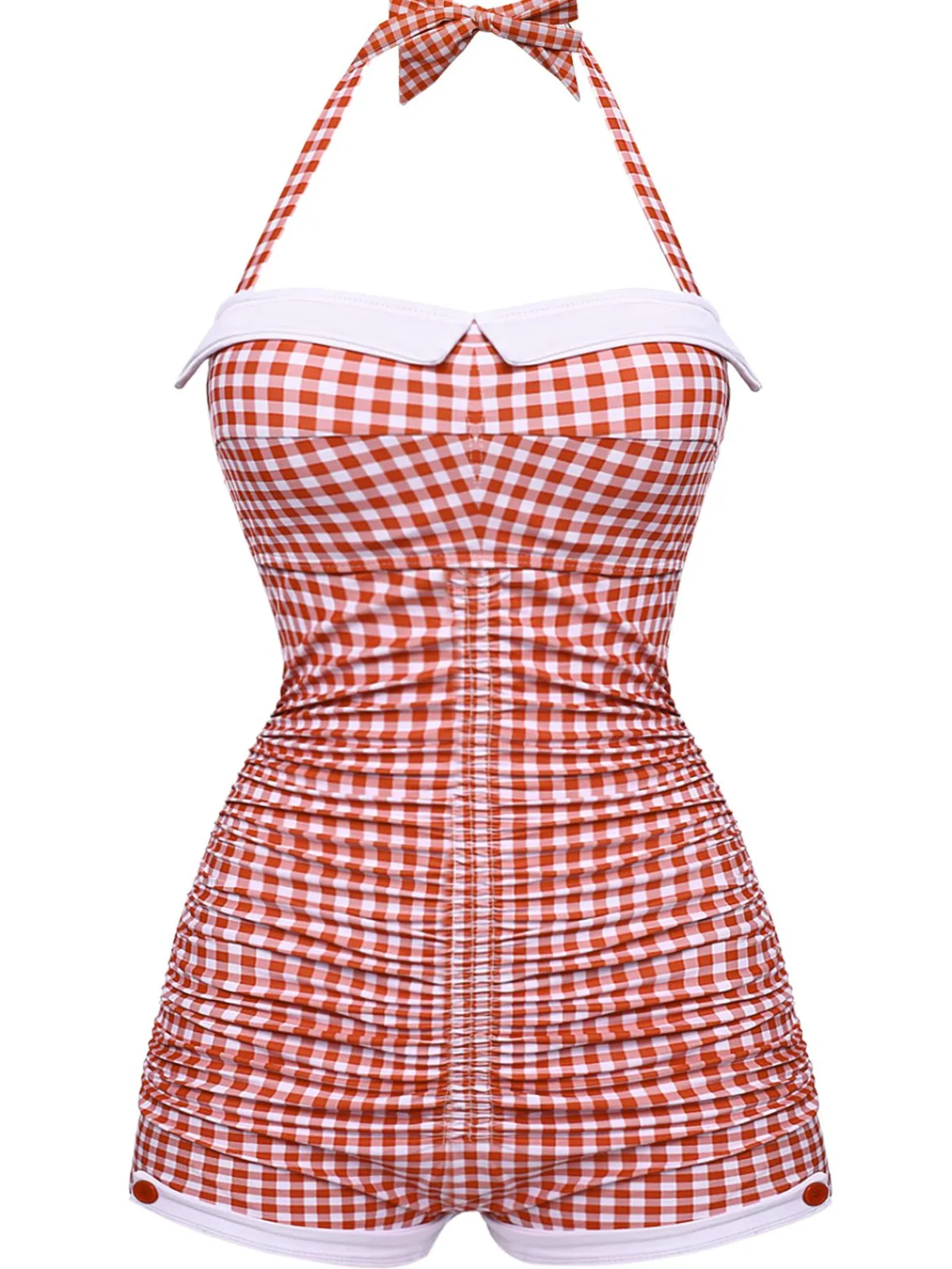 Clearance Retro Stage Gingham 1950s Halter Bowknot One-piece Swimsuit