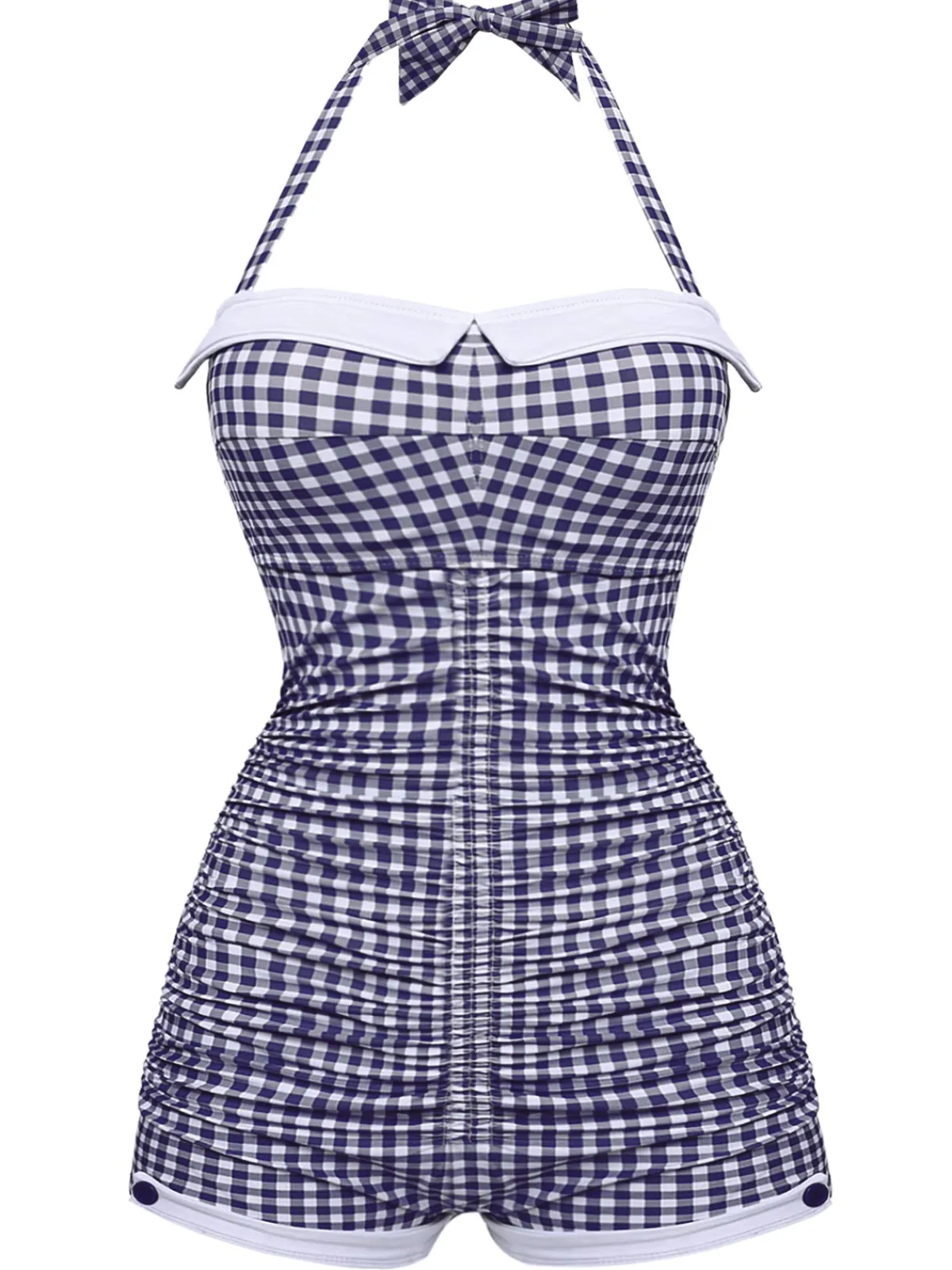 Sale Retro Stage Gingham 1950s Halter Bowknot One-piece Swimsuit