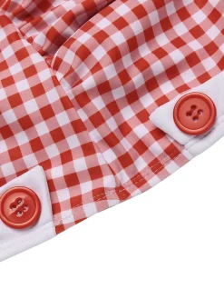 Sale Retro Stage Gingham 1950s Halter Bowknot One-piece Swimsuit