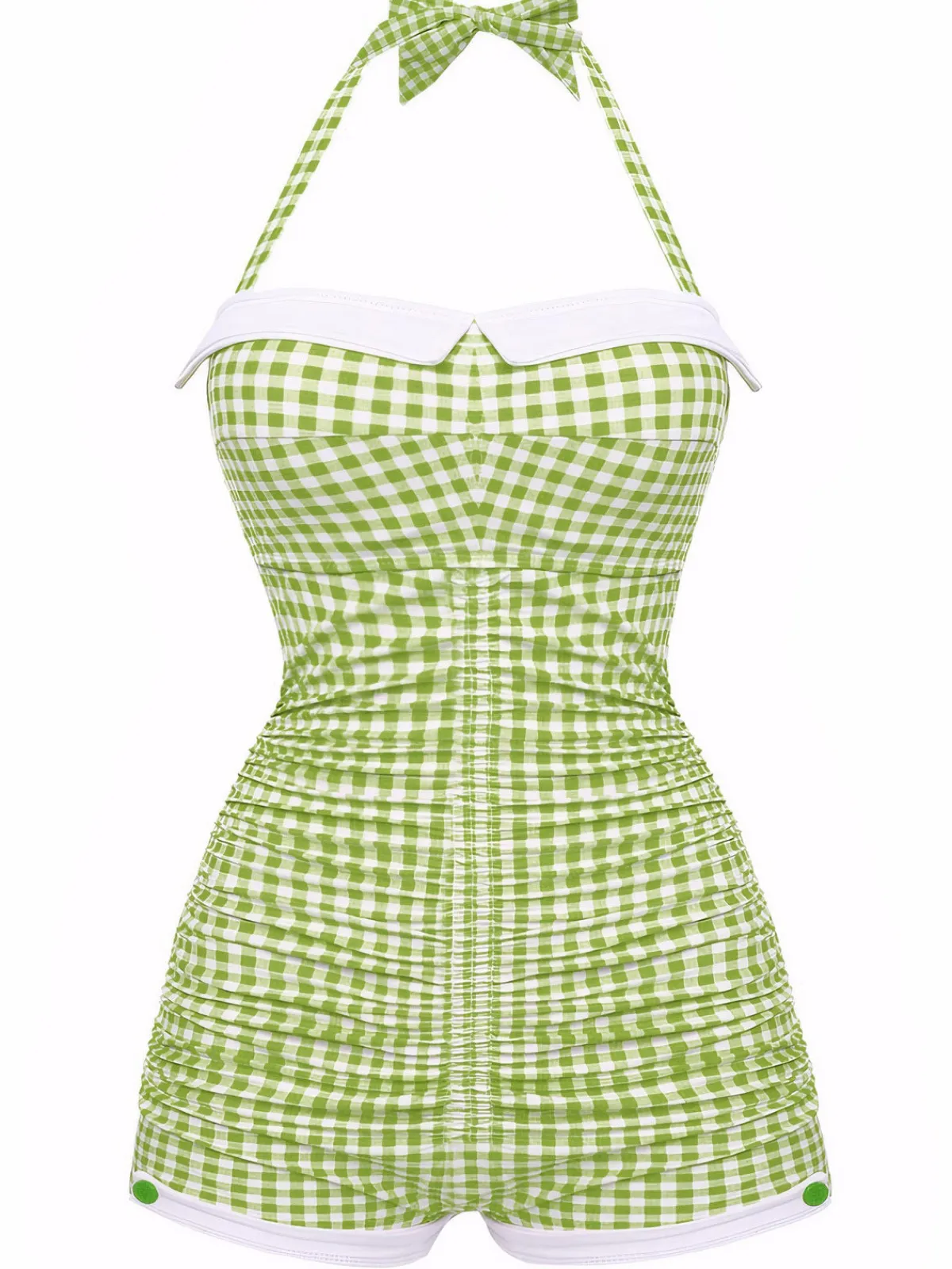 Sale Retro Stage Gingham 1950s Halter Bowknot One-piece Swimsuit