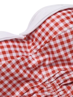 Sale Retro Stage Gingham 1950s Halter Bowknot One-piece Swimsuit