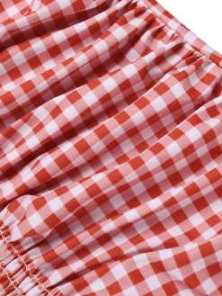 Sale Retro Stage Gingham 1950s Halter Bowknot One-piece Swimsuit