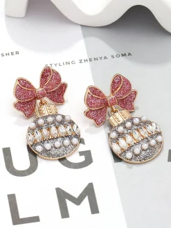 Hot Retro Stage Glitter Bow & Light Bulbs Rhinestone Earrings
