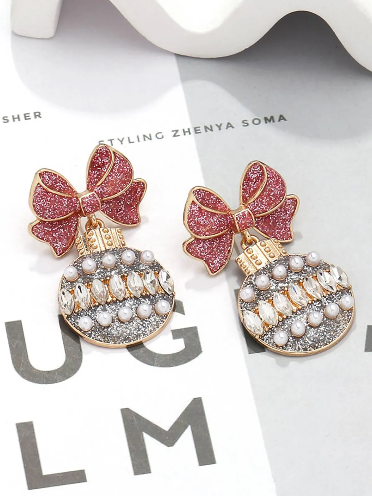 Hot Retro Stage Glitter Bow & Light Bulbs Rhinestone Earrings