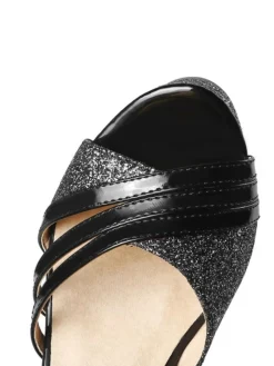 Clearance Retro Stage Glitter PU Leather High Heel Sandals