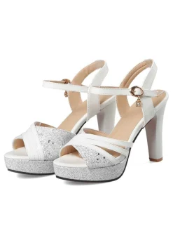Clearance Retro Stage Glitter PU Leather High Heel Sandals