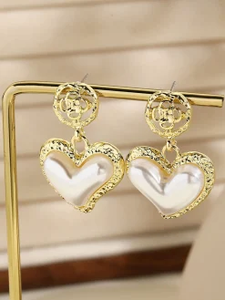 Clearance Retro Stage Gold Heart Pearl Drop Earrings