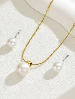 Clearance Retro Stage Gold Pearl Collarbone Necklace & Earrings Set