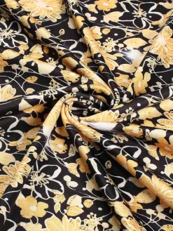 Sale Retro Stage 1960s Floral Patchwork Wrap Belted Dress Gold