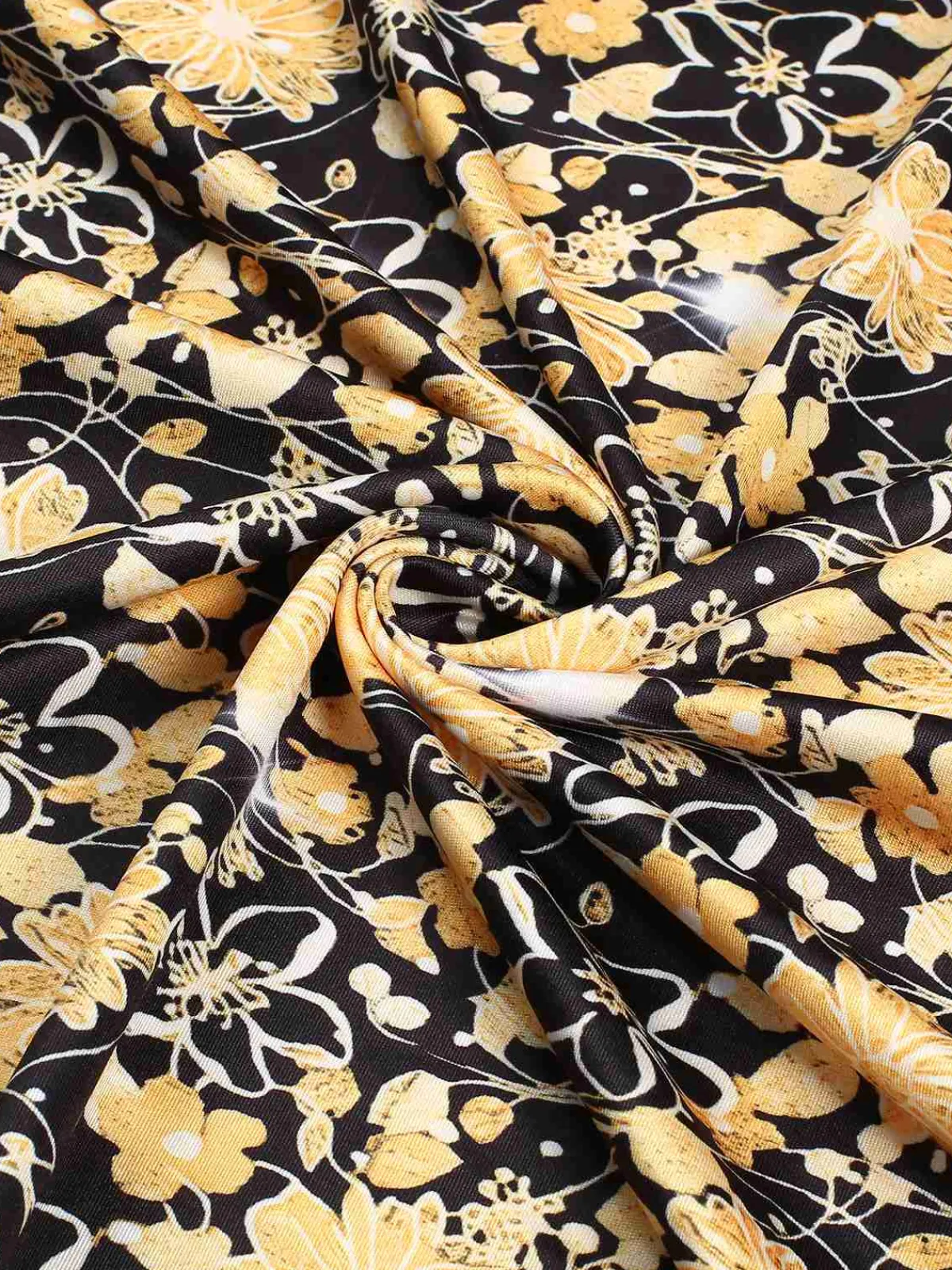 Sale Retro Stage 1960s Floral Patchwork Wrap Belted Dress Gold