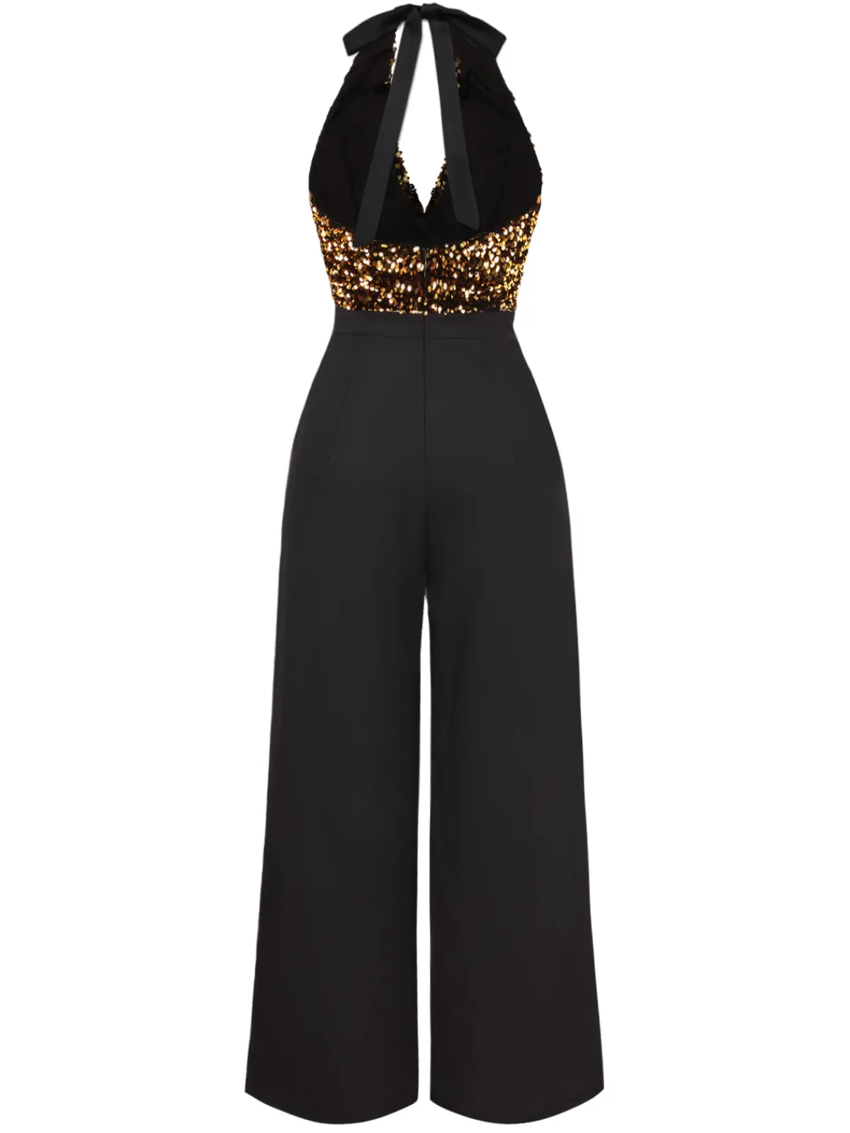 New Retro Stage Gold 1930s Halter Neck Sequined Jumpsuit