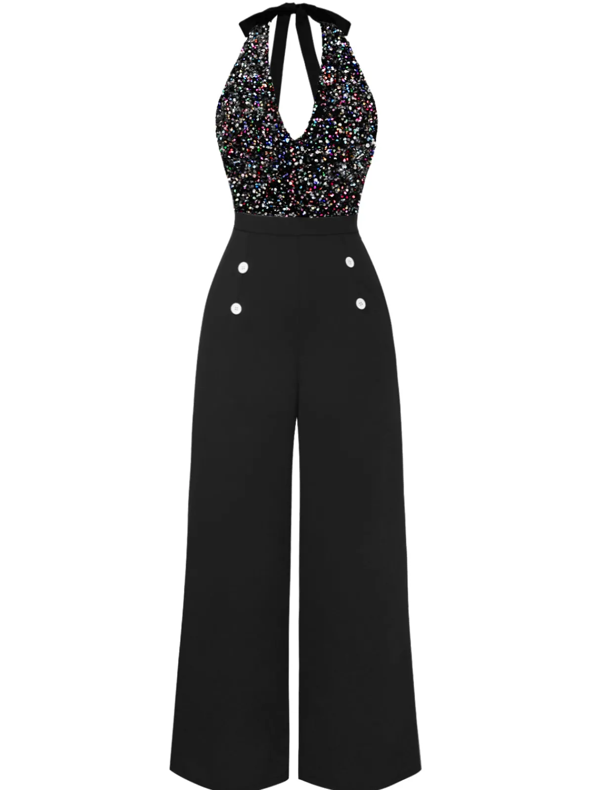 New Retro Stage Gold 1930s Halter Neck Sequined Jumpsuit