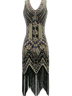 Discount Retro Stage 1920s Sequined Flapper Dress Gold