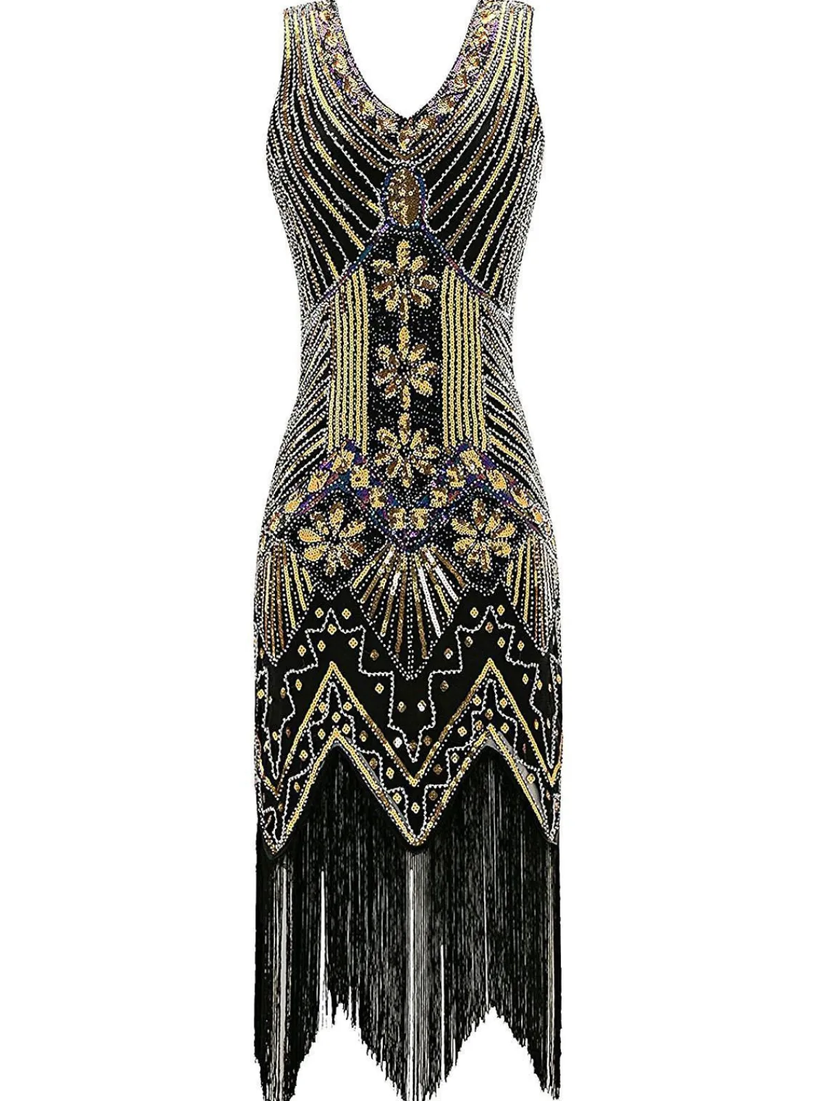 Discount Retro Stage 1920s Sequined Flapper Dress Gold