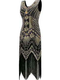 Discount Retro Stage 1920s Sequined Flapper Dress Gold