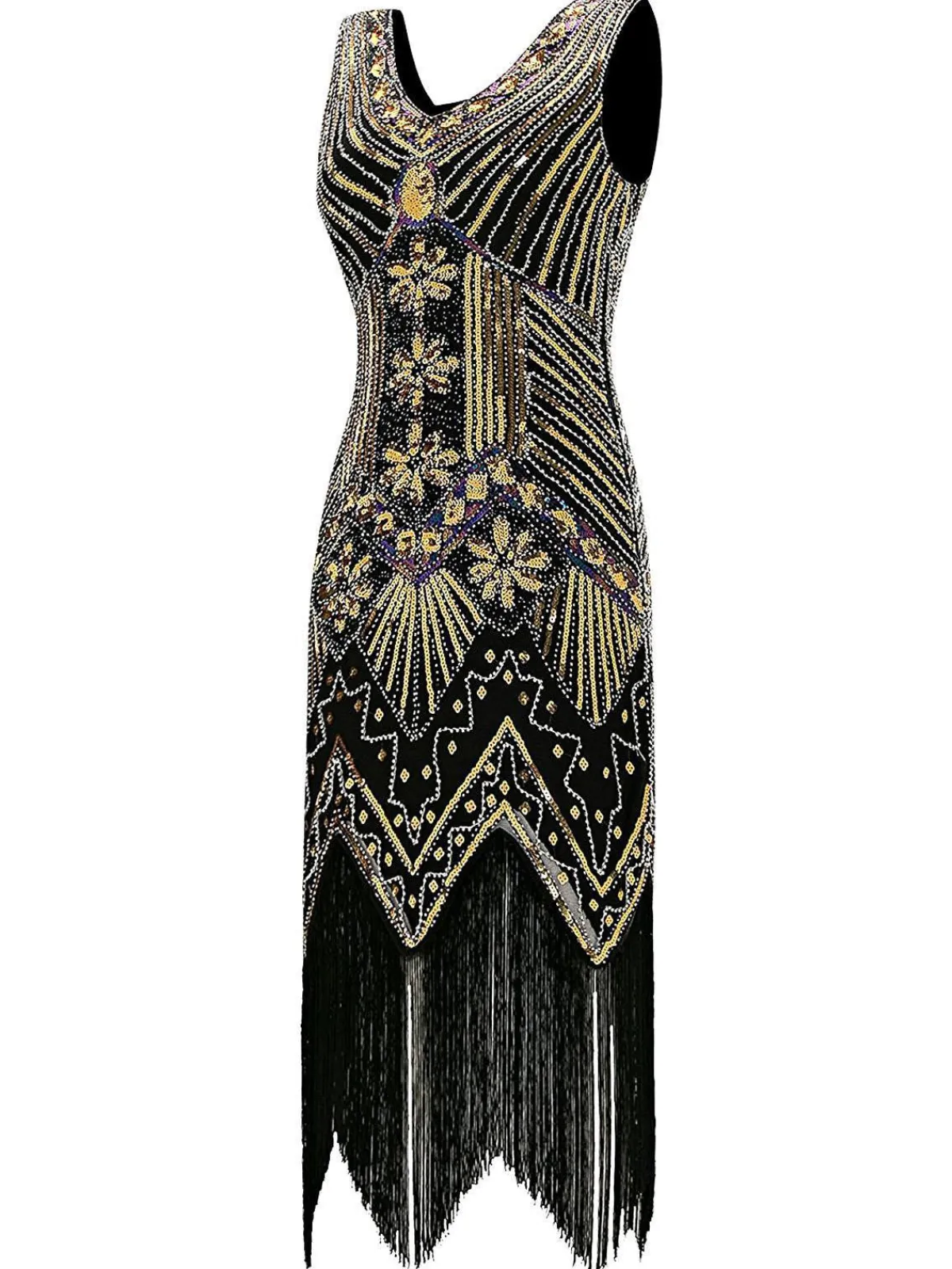 Discount Retro Stage 1920s Sequined Flapper Dress Gold