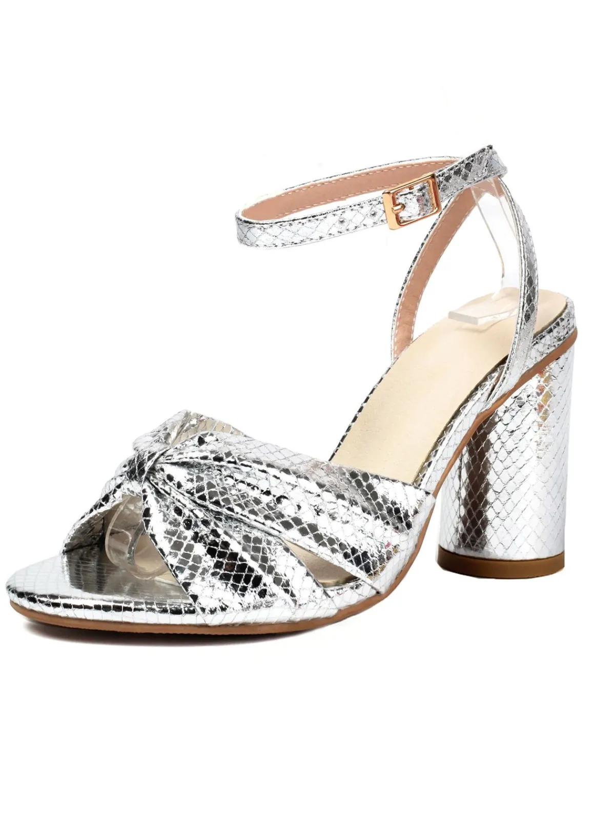 Sale Retro Stage Gold Snakeskin Print Round Toe Heels
