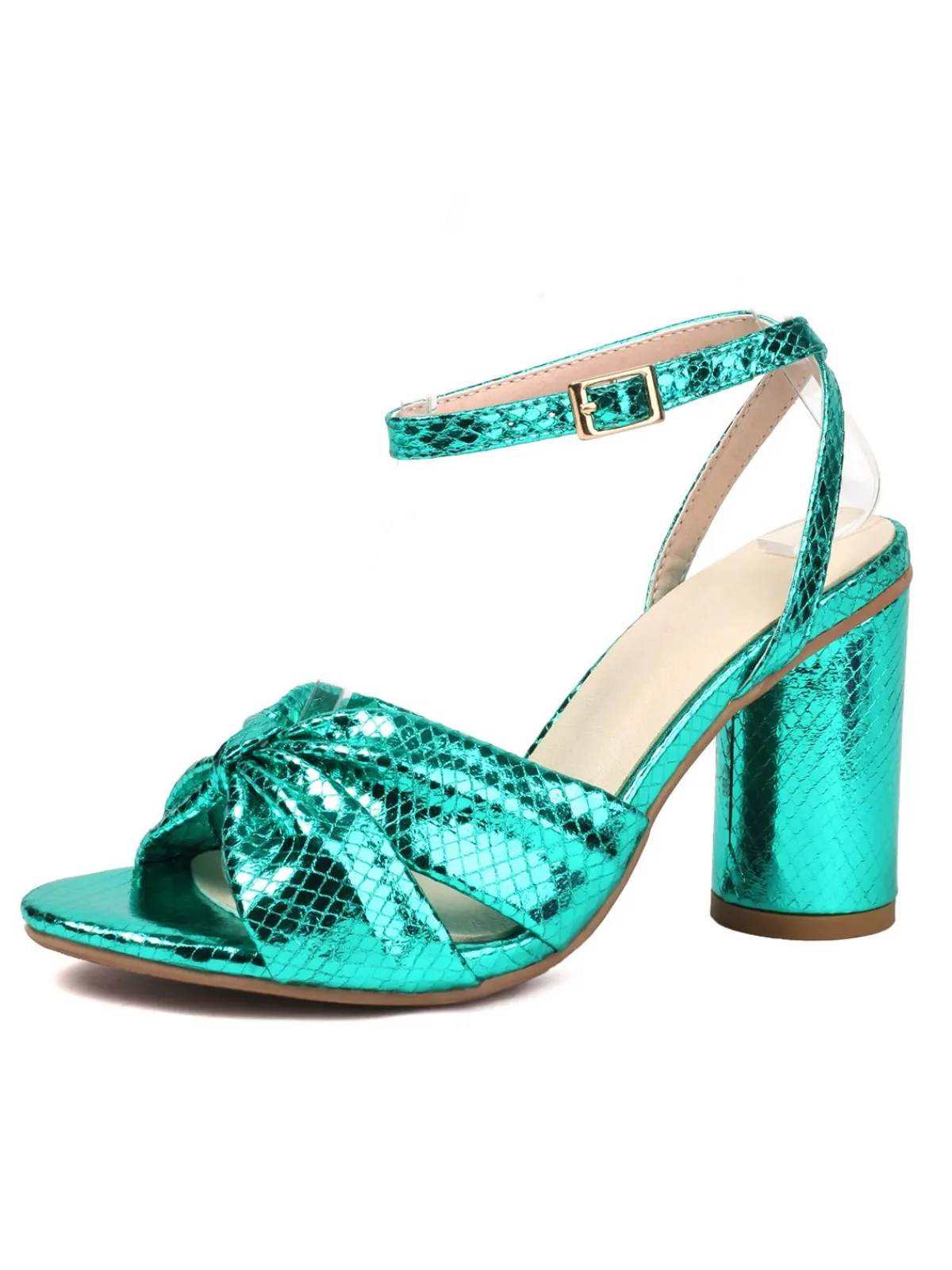 Sale Retro Stage Gold Snakeskin Print Round Toe Heels