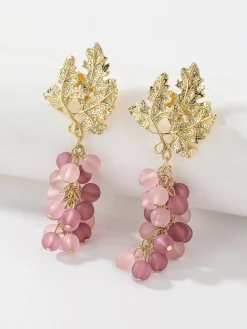 Online Retro Stage Gold‑Leaf Grape Cluster Dangle Earrings